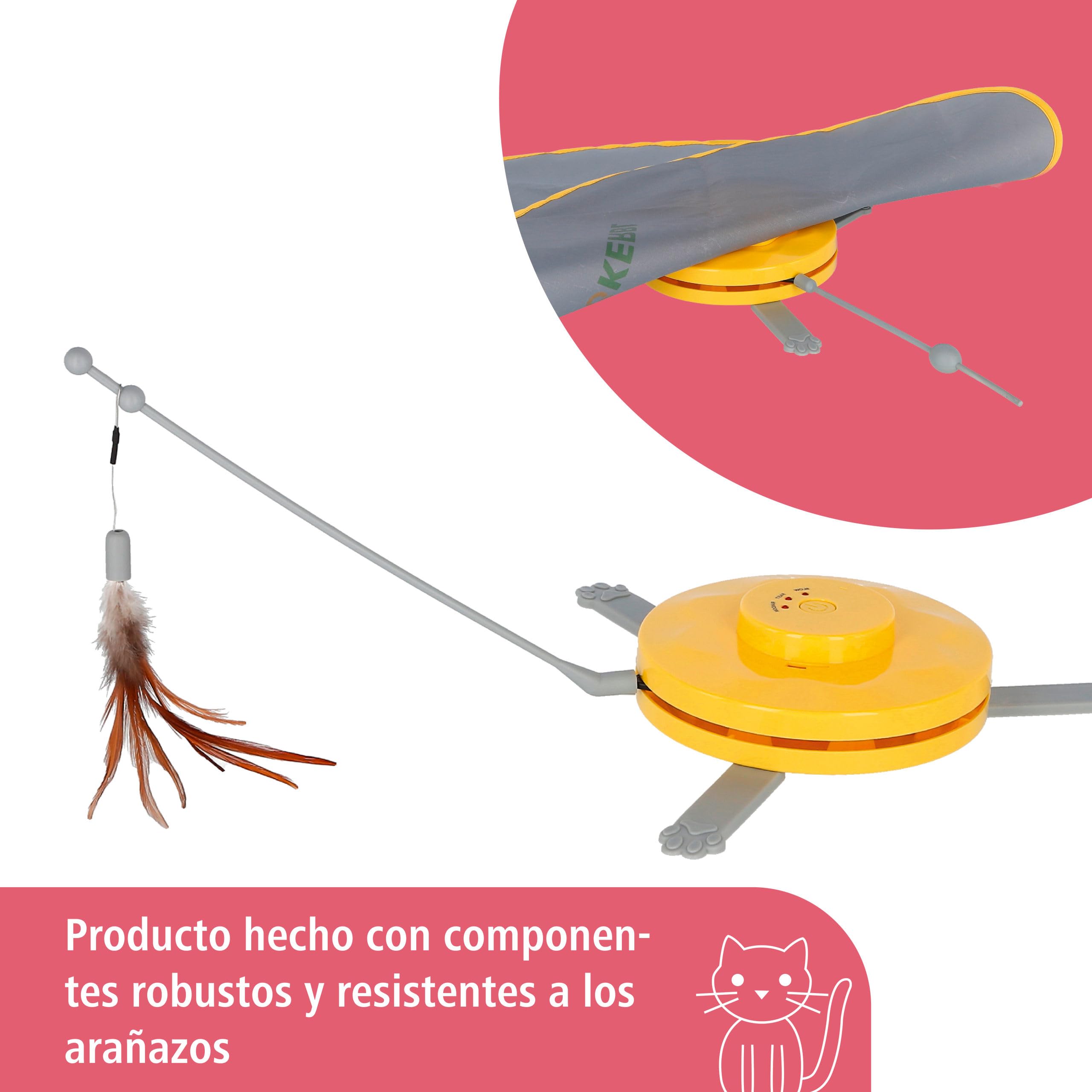 Kerbl Pet Juguetes para Gatos 2 en 1 Catch The Tail Feather, Amarillo, Gris, 70x53x5 cm, Nailon, Gatos, función de Apagado automático, Antideslizante