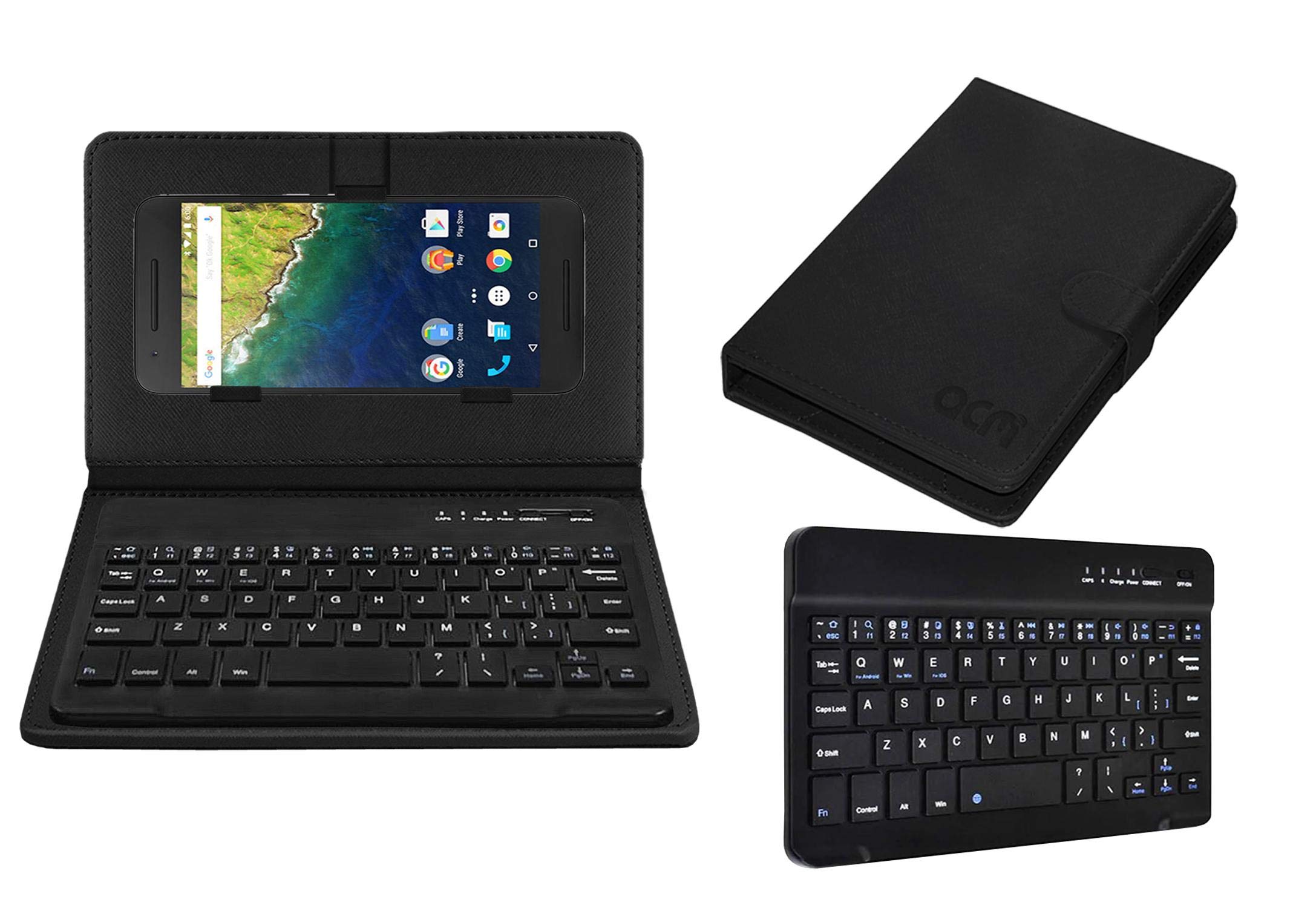 Acm Bluetooth Keyboard Case Compatible with Huawei Nexus 6p Gold Mobile Flip Cover Stand Study Gaming Black