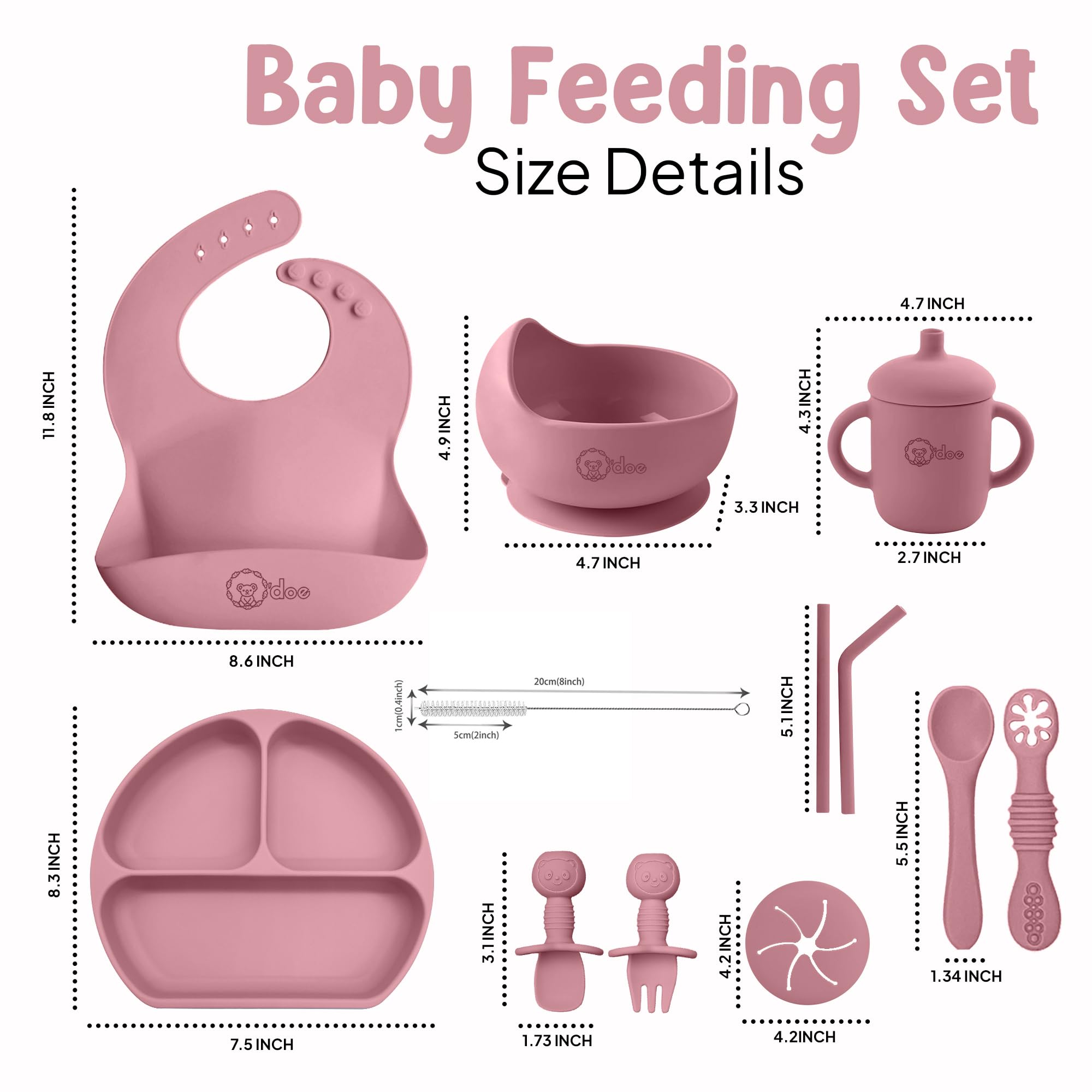 O'doe 11 piezas de suministros de alimentación de destete LED para bebés para niños pequeños, juego de alimentación para bebés | Juego de utensilios de silicona con succión para bebés con cucharas