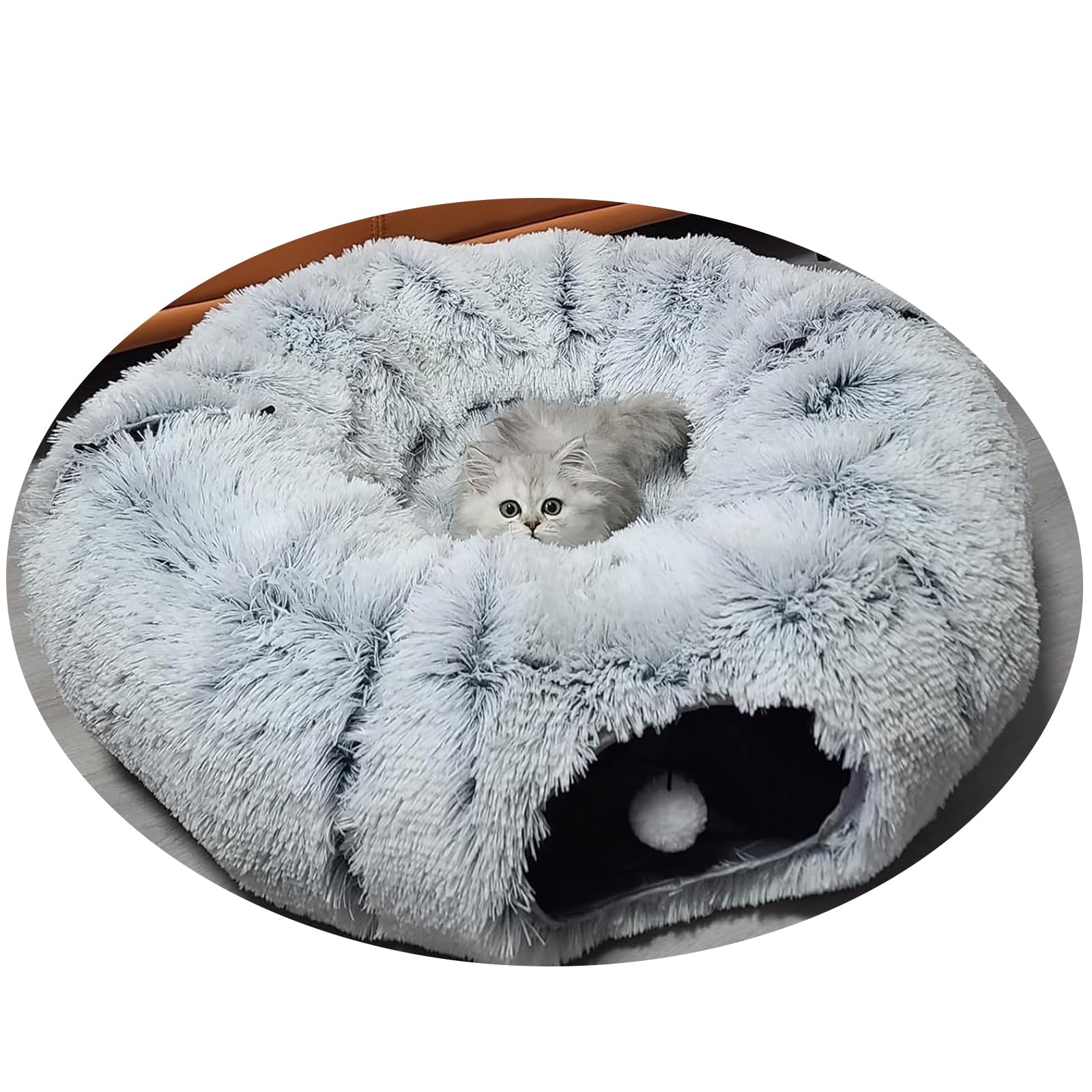 Pawtenda Túneles para gatos de interior, cama de túnel de felpa para gatos, cama de dona para jugar, juguetes multifuncionales para relajarse
