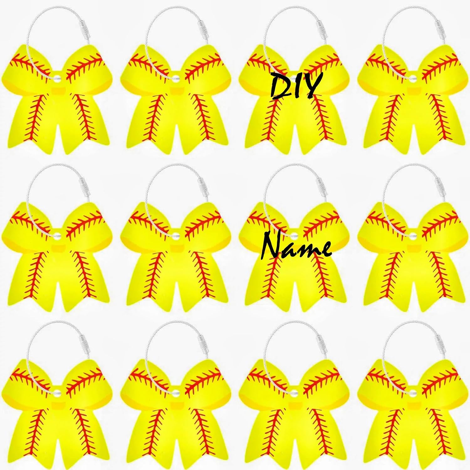 Mupera 2.75 in Softball Bow Luggage Tags, 12 Pcs Softball Bag Tags with Metal Ring, Men Women Travel Bag Suitcase Sports Decorations
