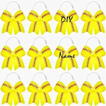 Mupera 2.75 in Softball Bow Luggage Tags, 12 Pcs Softball Bag Tags with Metal Ring, Men Women Travel Bag Suitcase Sports Decorations