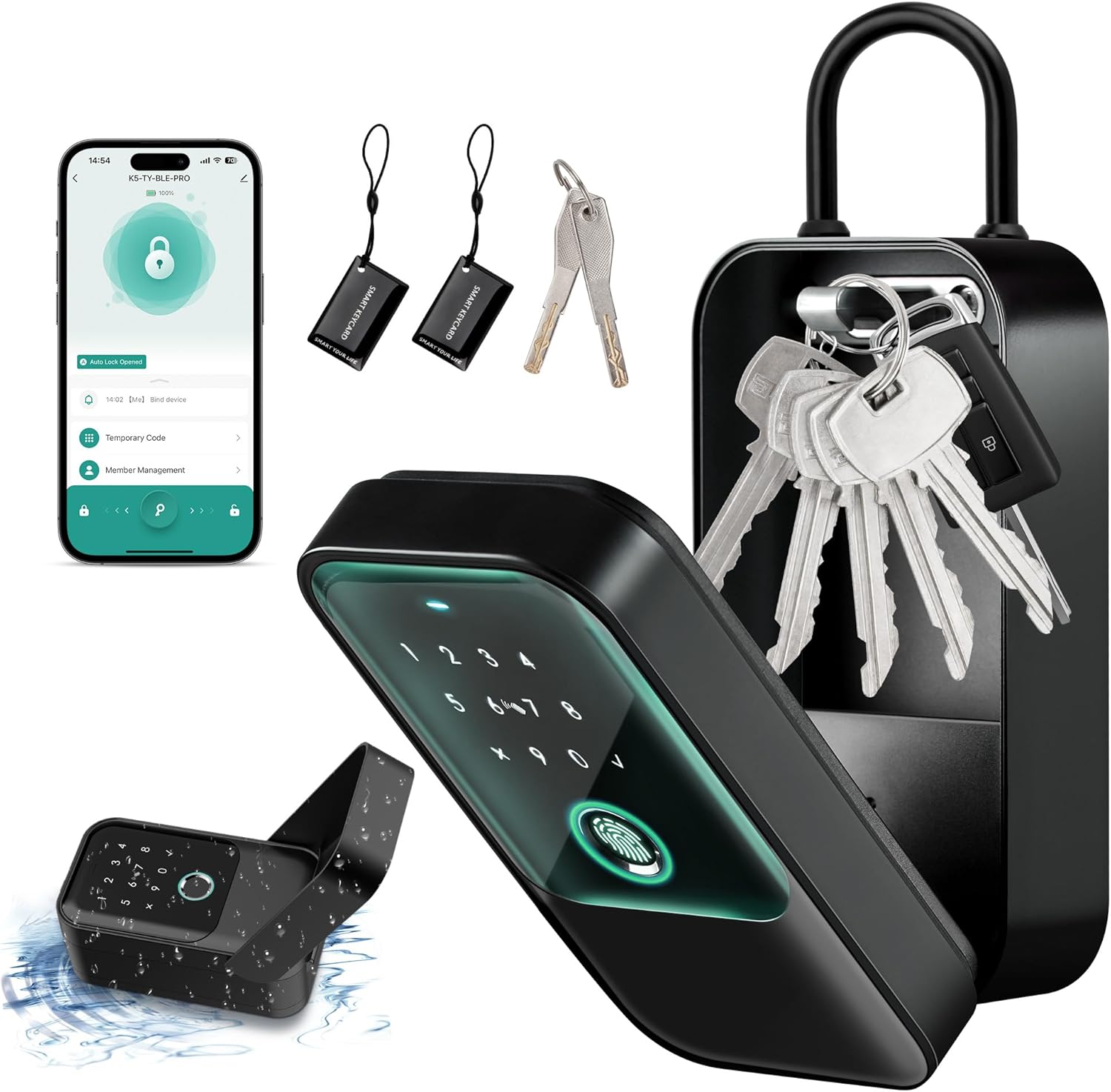 Moquin Smart Lock Box for House Keys, Fingerprint Lockbox Bluetooth Key Box with 5 Unlock Ways Fingerprint, App Control, Access Card, Passcodes, Manual Key for Airbnb & Home & Office & Garage