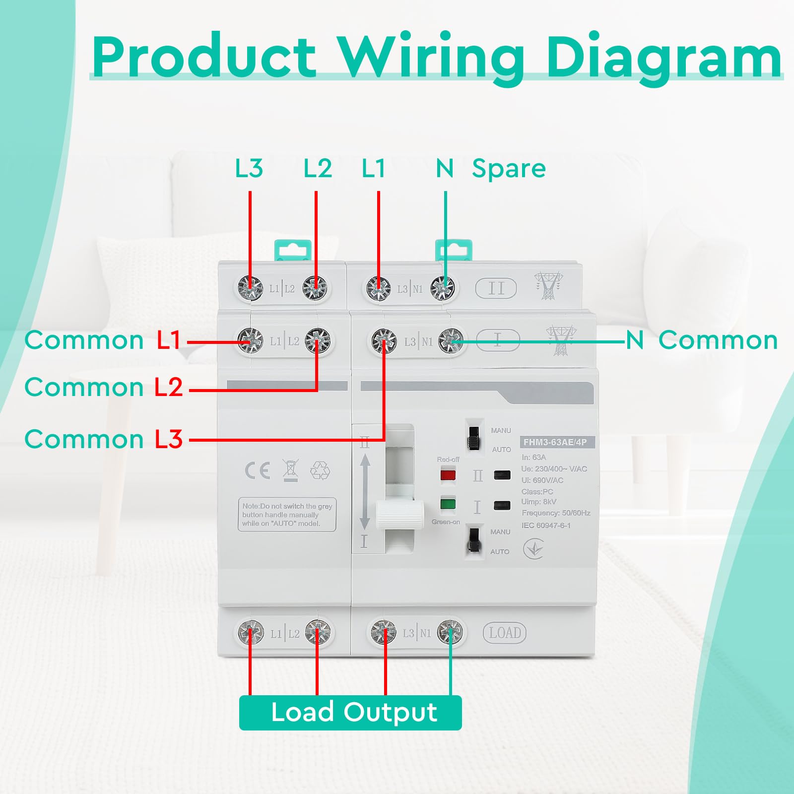 CPROSP Automatischer Transferschalter DIN 220V 63A 4P, Notstromschalter Transferschalter/Lastumschalter 4polig, Dual Netzteil DIN-Schienen-Umschalter