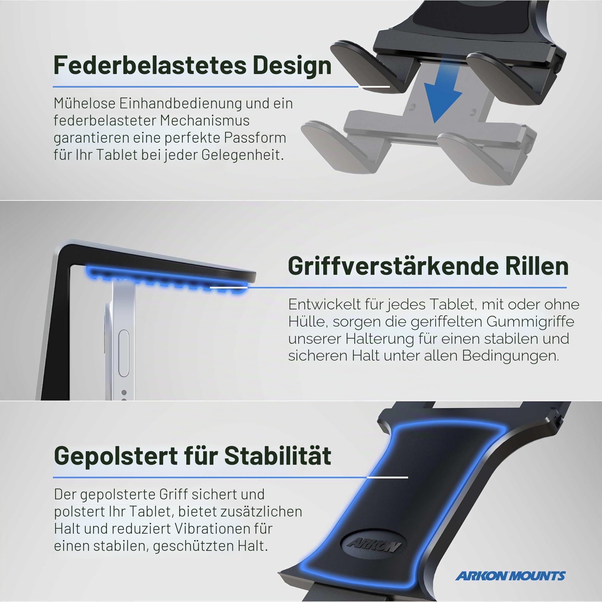 ARKON TAB086-12 Heavy Duty Tablet-Halterung mit 30,5 cm langem Haltearm für iPad Pro, iPad Air, Galaxy Note 10.1, Retail Schwarz