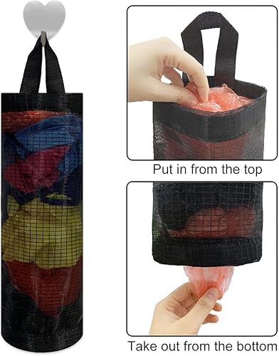 Miniatura 5 de 2 piezas de plástico para bolsas de basura, dispensador de almacenamiento para el hogar, cocina, dispensadores de almacenamiento colgantes de malla,