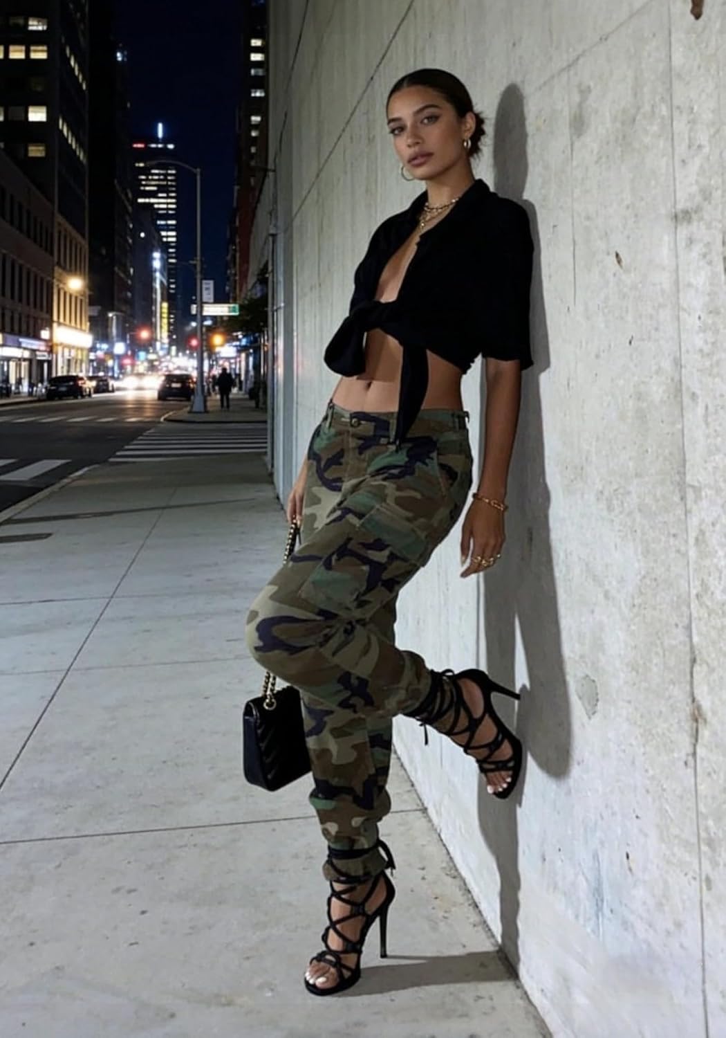 Womens Camouflage Pants Military Mid Waist Trousers Streetwear Cargo