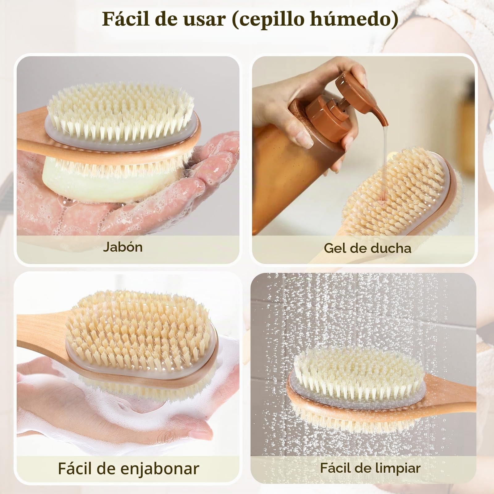 Blendura Cepillo Espalda Ducha, 43 cm Cepillo Exfoliante Corporal Cepillo Ducha Doble Cara con Cerdas Rígidas y Suaves con Mango Largo