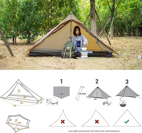 Miniatura 4 de 3F UL Gear Lanshan PRO Lanshan - Tienda de campaña ultraligera para 3 estaciones para 1 persona, tienda de campaña profesional impermeable para