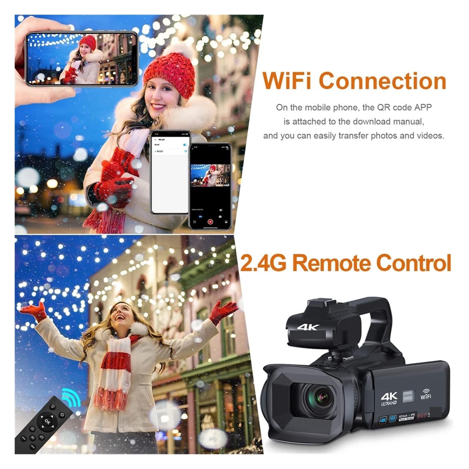 Videocamera 4K Live Stream Videocamera professionale Fotografia da 64 MP Fotocamera digitale Ruota Touch Screen Vlog Recorder Regalo per principianti(32G SD Card,With MIC Light)