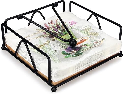 Servilletero dorado moderno para mesa con brazo pesado, servilletero plano de metal cuadrado para servilletas de granja, bandeja rústica para