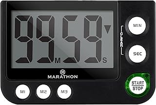 Marathon 100 Minute Digital Timer, Black - Large, Easy-to-Read LCD Display - Loud Ring Alarm - AAA Battery Included
