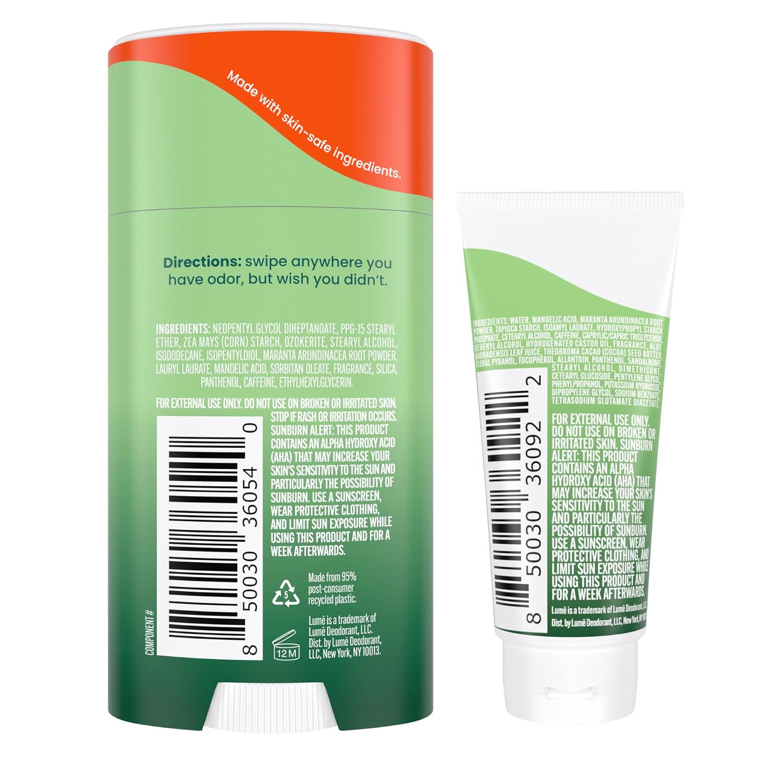 Lume Whole Body Deodorant - Invisible Cream Tube Mini and Solid Stick - 72 Hour Odor Control - Aluminum Free, Baking Soda Free, Skin Safe - 0.5 Oz Mini Tube + 2.6 Oz Solid Stick (Fresh Alpine) - Image 9