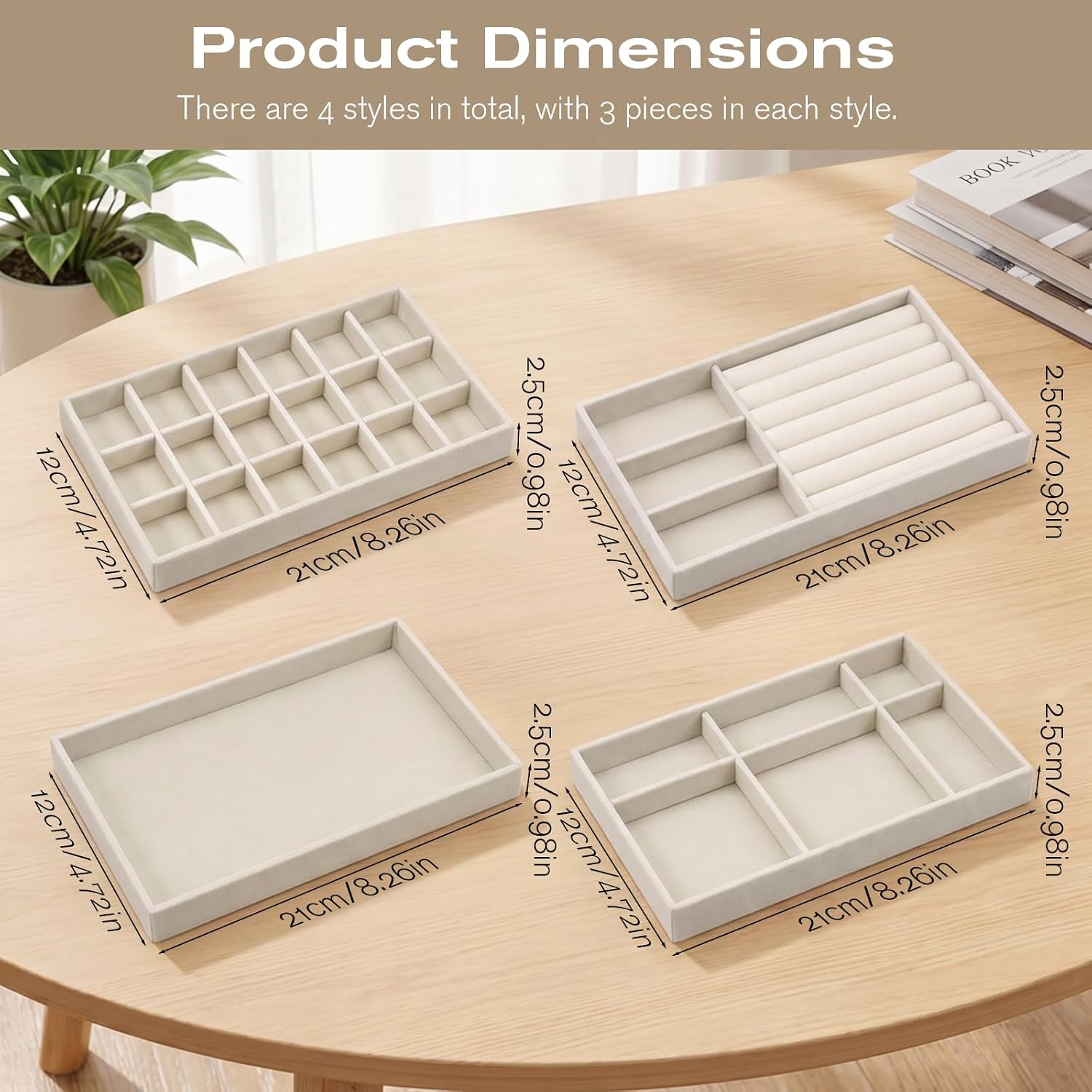12Pcs Jewelry Drawer Organizer Inserts Stackable Small Velvet Jewelry Tray