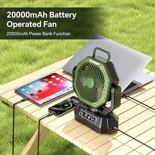 Miniatura 3 de AJVV Ventilador de campamento, ventilador portátil recargable de 20000 mAh con velocidad de viento continua, escritorio personal USB con luz para