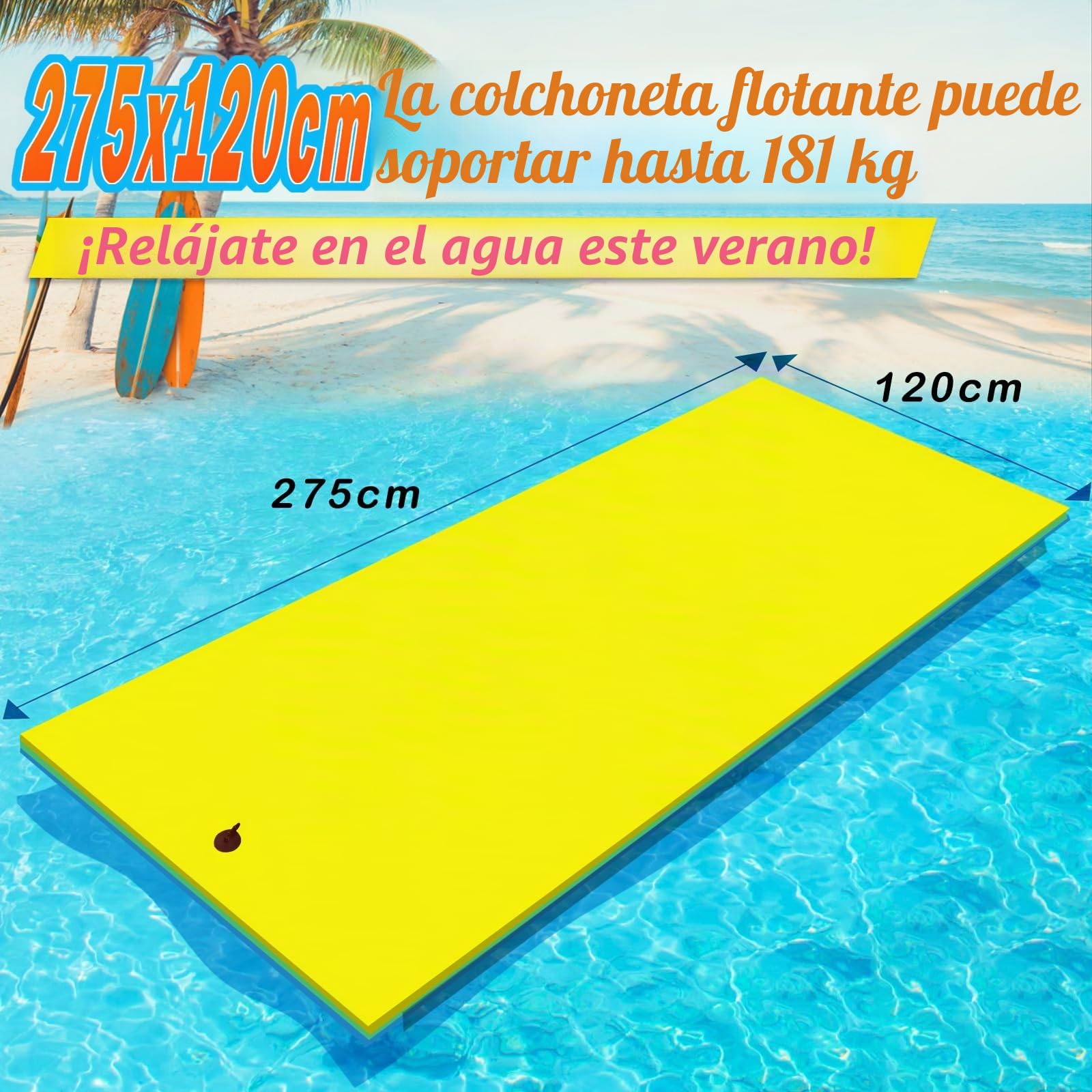 CTSC Colchoneta Piscina Adultos, Colchoneta Agua, Alfombra Flotante, Floating Mat XPE de 3 Capas Resistente a los Desgarros
