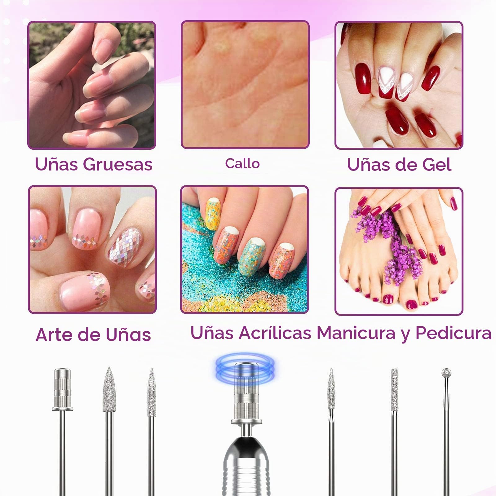 Delanie Torno para Uñas Profesional 35000rpm Portátil Recargable Inalambrico Eléctrico Acrílico de Gel Manicura y Pedicura con 6 fresas para torno manicura y Pantalla LCD