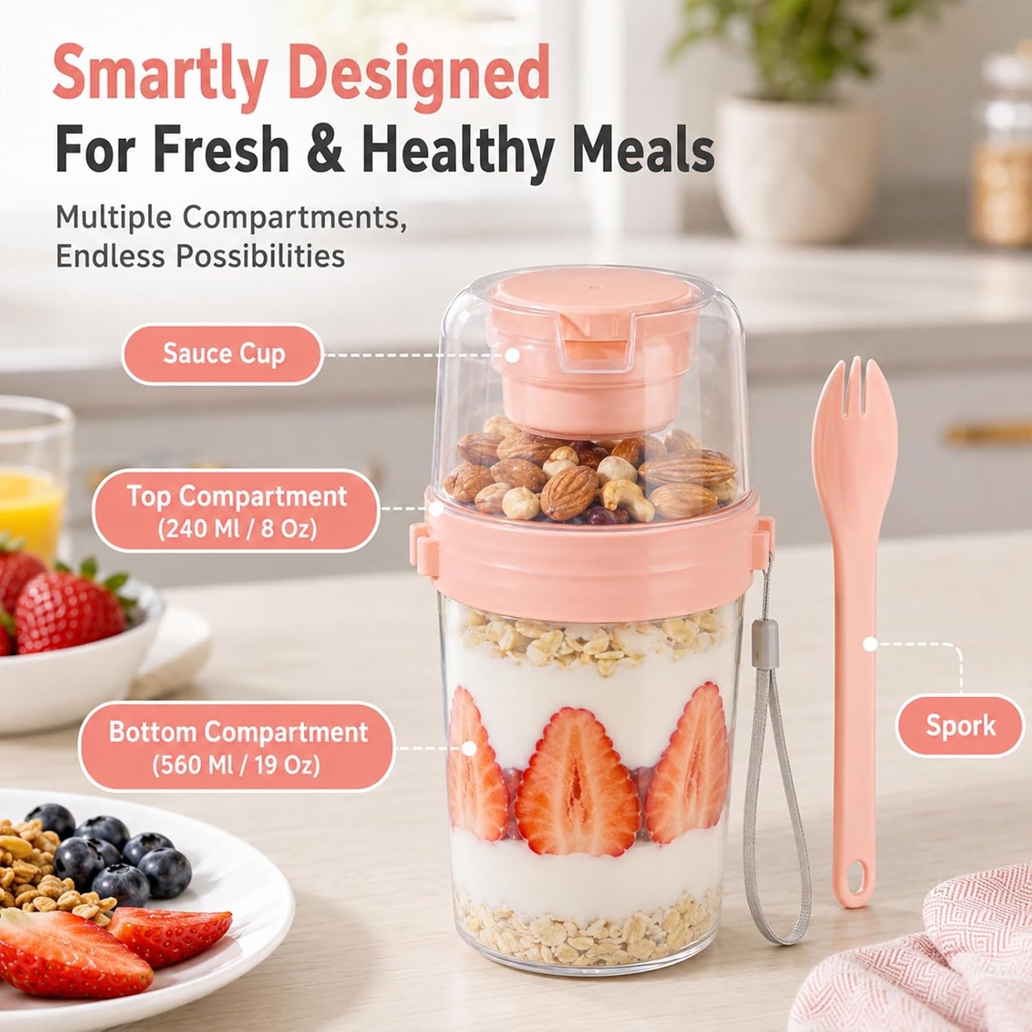 12 Pack 27oz Yogurt Parfait Cups with Lids and Spoons Reusable