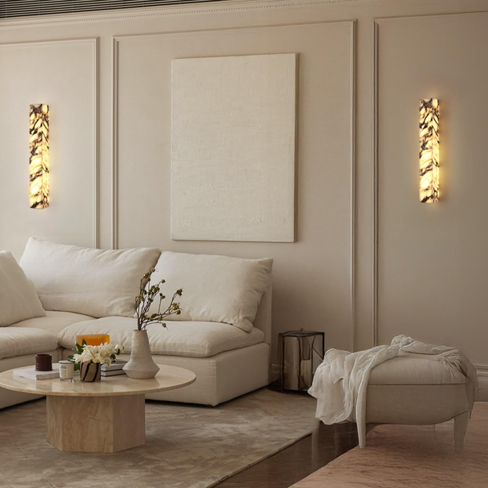 Applique da parete in alabastro da 19,7 pollici, applique rettangolare in marmo naturale, lampada da parete moderna a LED in pietra lunga striscia, luce for montaggio a parete for interni