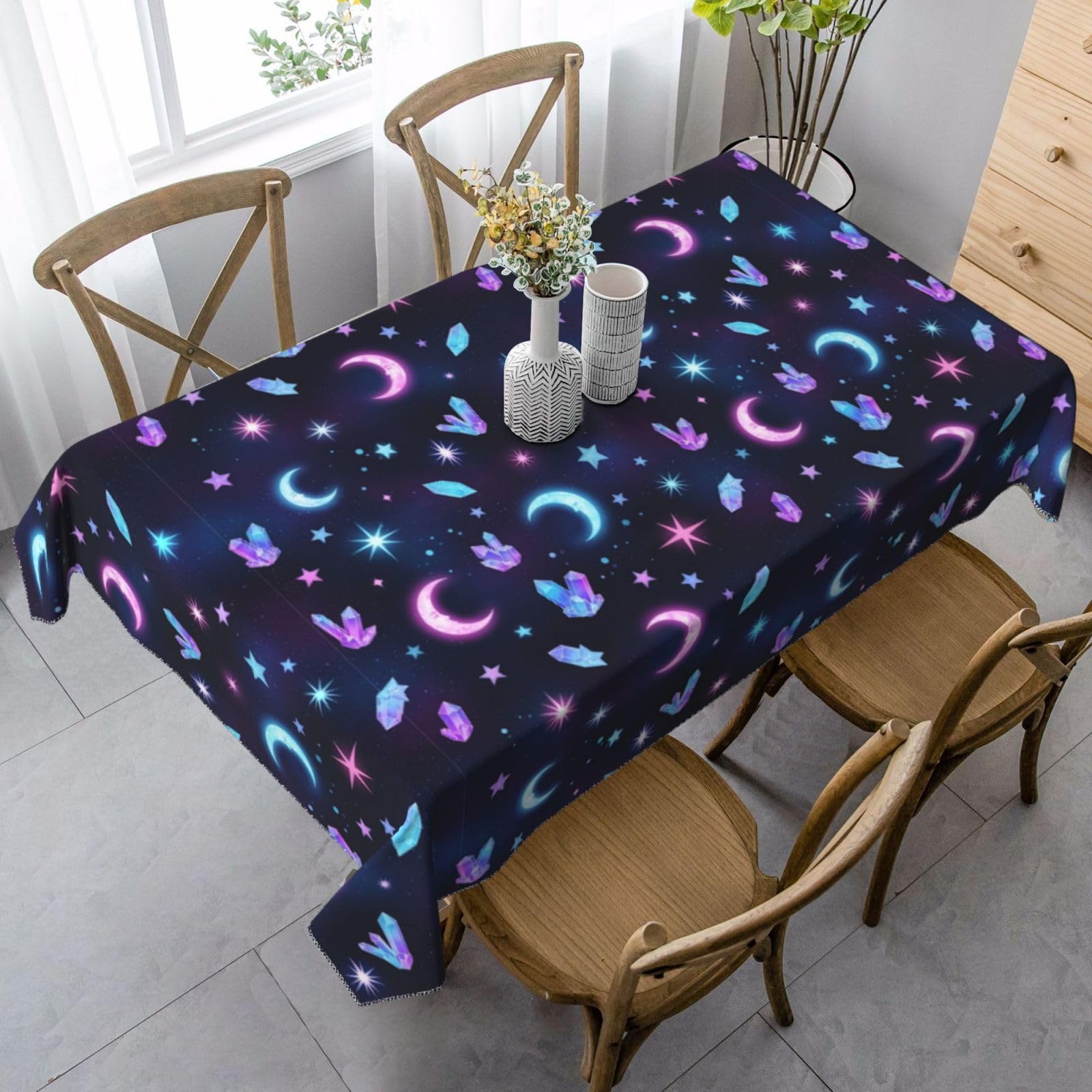 Nappe cristaux de lune gothiques violets 137x183cm imperméable pour table de repas