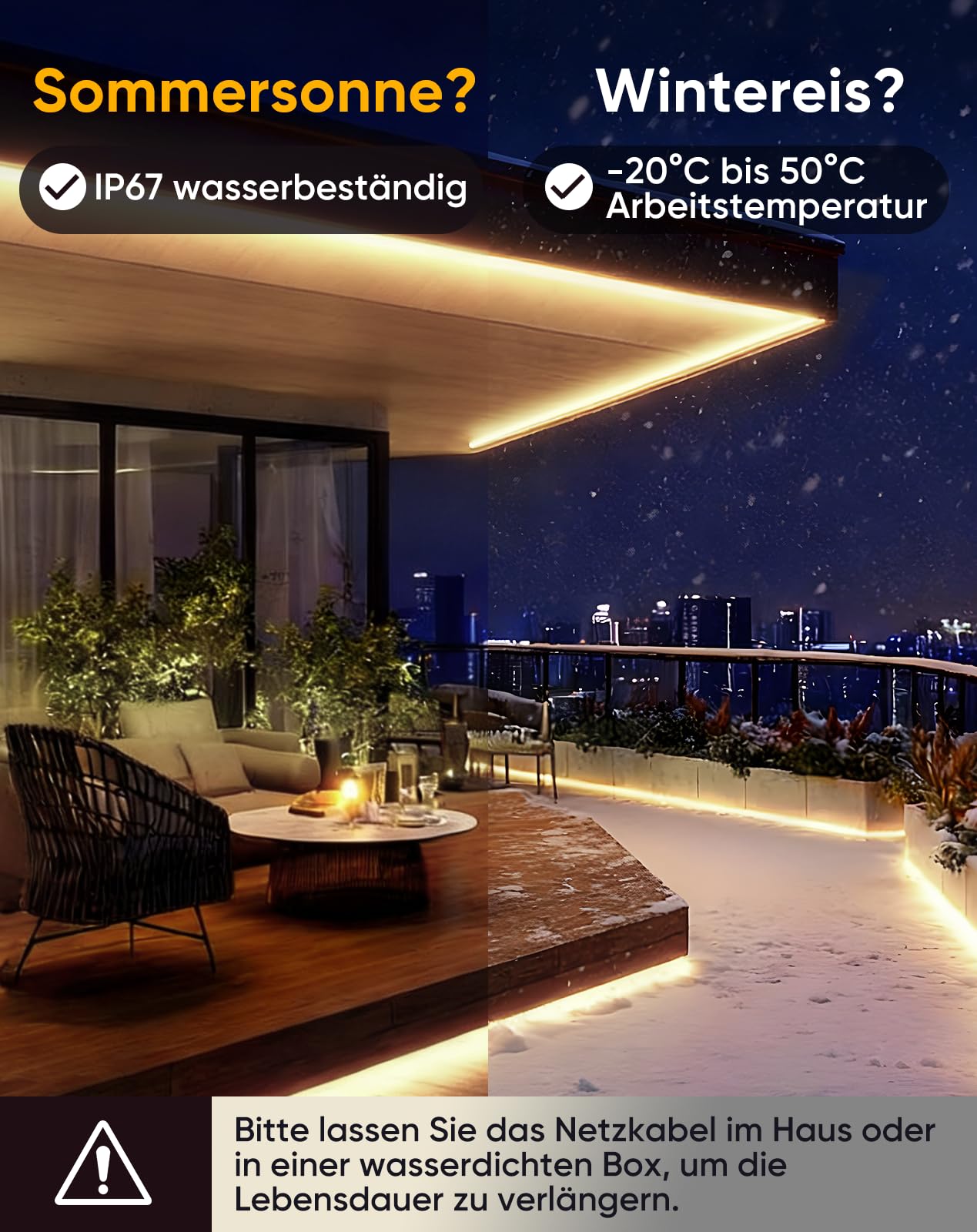 230V COB LED Streifen Aussen, 240 LEDs IP67 Wasserdicht Selbstklebend, Bande LED 900LM Ohne Trafo Flexible Kürzbar für Zimmer und Außen Dekoration Beleuchtung, 4000K Neutralweiß, 5m