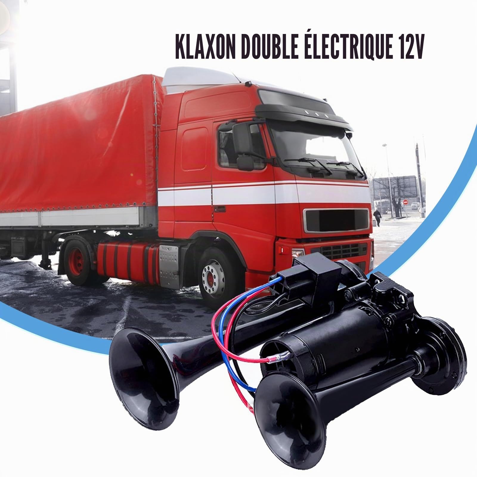 Klaxon à air pour camion 150 dB 12 V double trompette super puissant avec compresseur pour camions, trains, camions, voitures, bateaux (noir)