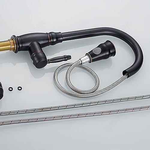 Miniatura 8 de SEIDO Grifo de cocina extraíble de arco alto de una sola manija, grifos de cocina de acero inoxidable con rociador extraíble, grifo de fregadero de