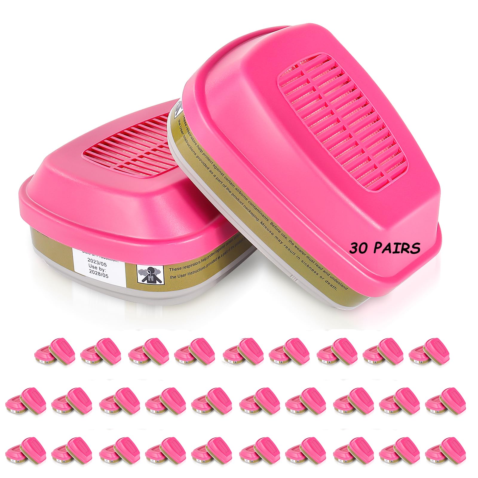 Respirator Cartridge Filter 60926,Filter Replacement for Half/Full Face 6000,7000 and FF-400 mask,Effectively Filter Organic Vapor,Acid Gas,Formaldehyde,Non-Oil and Oil particulates (60926-30 Pairs)