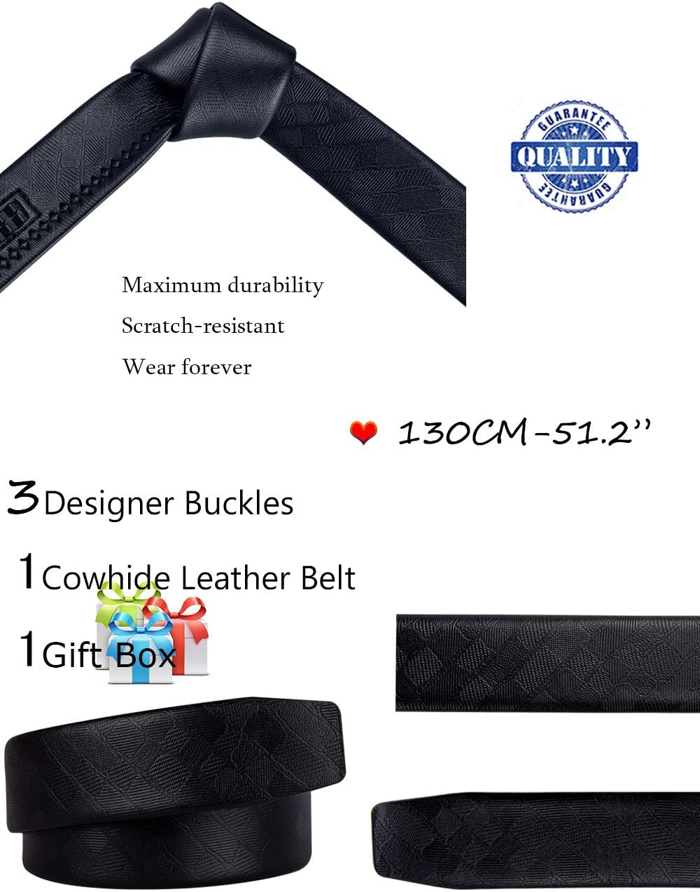 Barry.Wang Ratchet Belt 3 Buckles Gift Set Mens Belts Grain Leather Automatic Buckle 1 3/8" Father's Day Business Wedding - Image 5