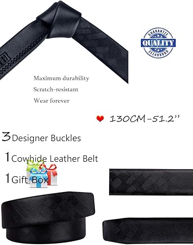 Miniatura 4 de Barry.Wang Juego de Cinturones con Trinquete y 3 Hebilla para Hombre, Cinturón de Regalo de Cuero de Grano, Hebilla Automática de 3,5 cm, para Día