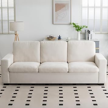 88 Inch Comfy Sofa Couch,3 Seater Sofa Couch with Extra Deep Seats,Modern Cloud Couches,Cotton Linen Fabric Loveseat Sofas for Living Room, Dorm, Office, Apartment,Cream White