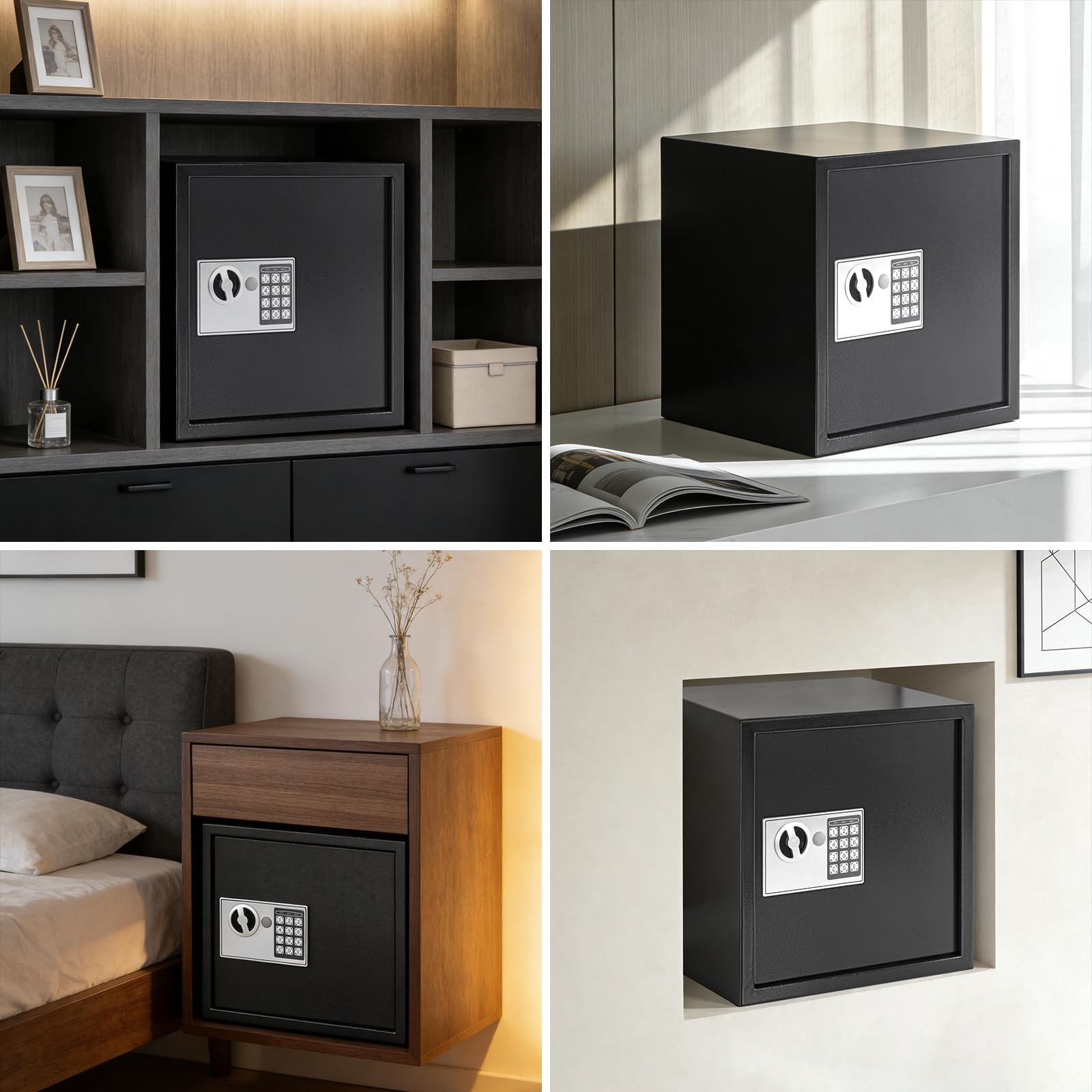 OUUTMEE Caja fuerte de 45 litros ignífuga con bolsa impermeable para documentos, con cerradura de combinación + llave, adecuada para guardar dinero en efectivo, joyas y documentos, color negro
