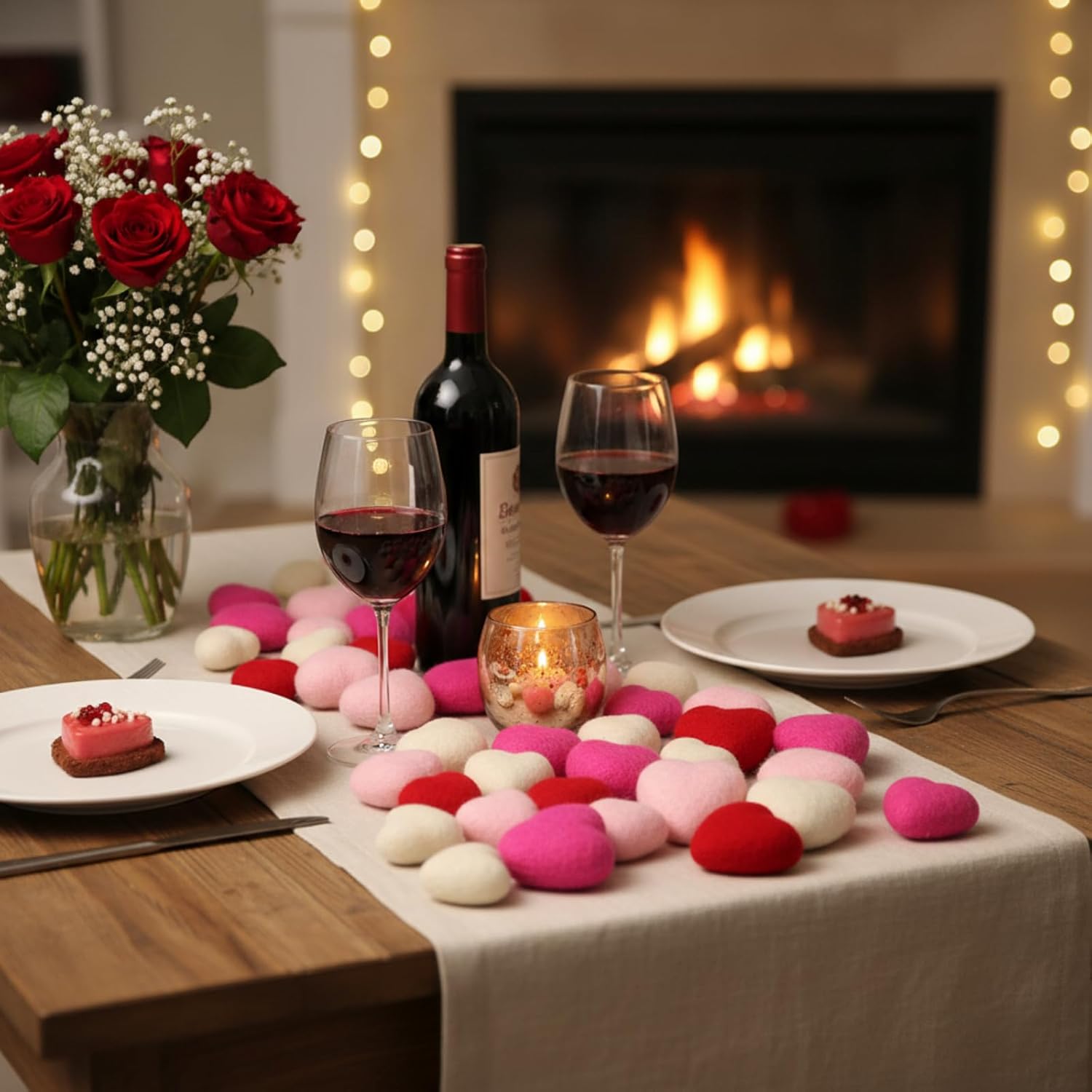 Geosar 24pcs Valentines Day Vase Filler Felt Heart Balls for Crafts Red Pink Heart Vase Filler Decorative Pom Pom Balls Ornaments for Valentine's Day Decor Centerpieces (2.4inch)