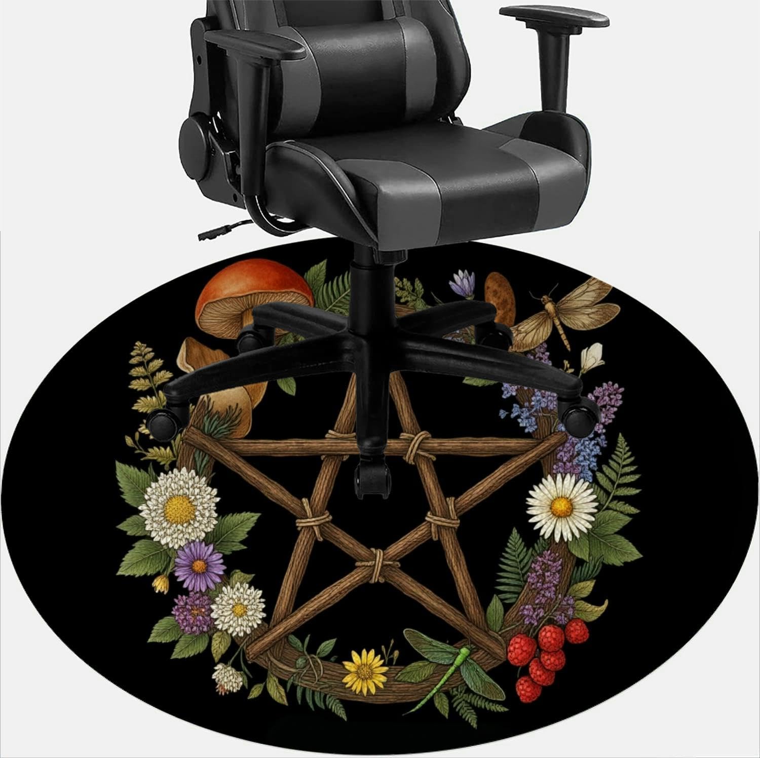 Computer Chair Mat for Hardwood Floor Gaming Rug Carpet Desk Office Chair Mat Floor Mat for Office Chair Gaming Room Vintage Green Witch Floral Wreath Dream Catcher Witchcraft