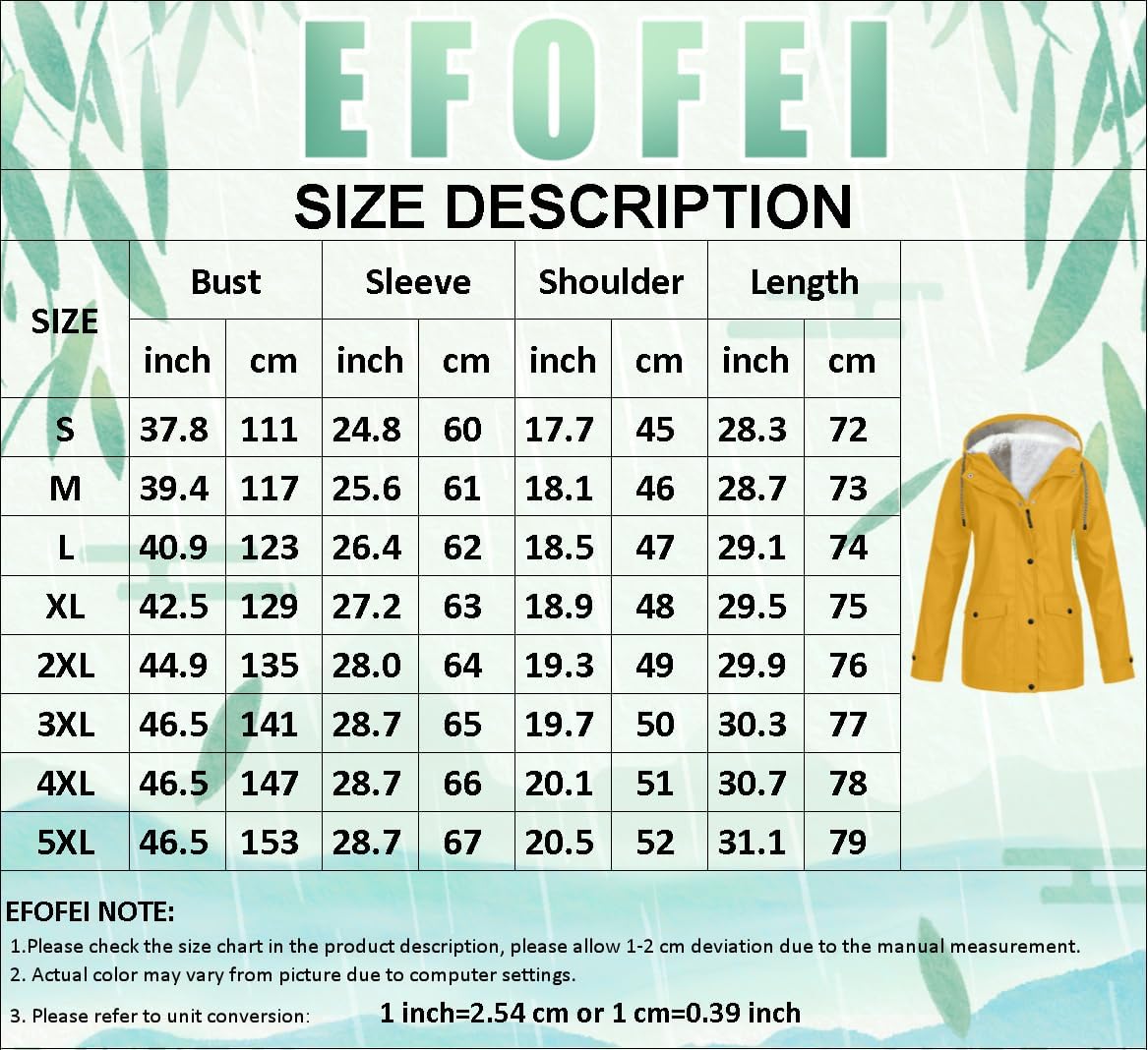 EFOFEI Women Fashion Rain Jacket Plus Size Long Sleeve Pockets Jacket Fall Hooded Drawstring Raincoat
