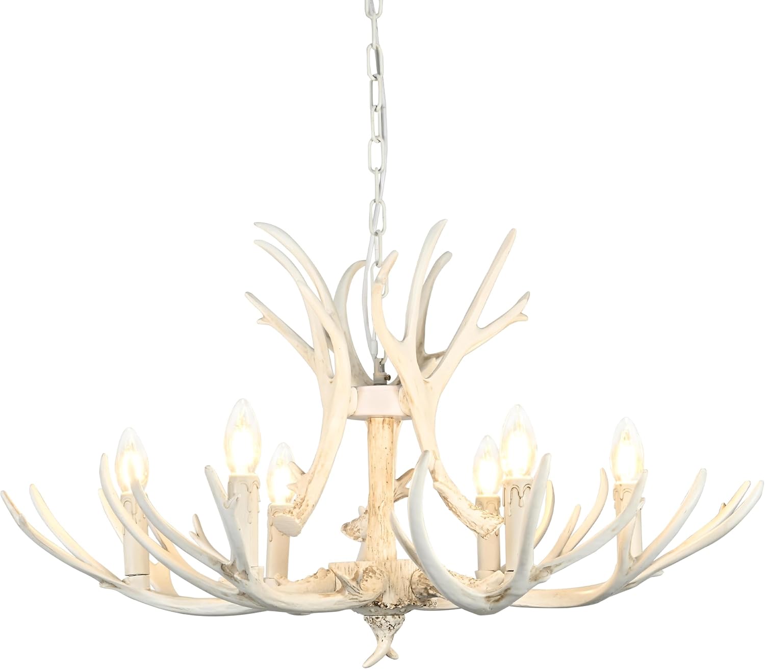White Antler Chandelier 31.4" Adjustable Vintage Style Deer Antler Chandelier Dimmable Resin Antler Light Fixtures 6 Lights Farmhouse Antlers Chandelier Double Layer for Dining Room Living Room White 6-Light
