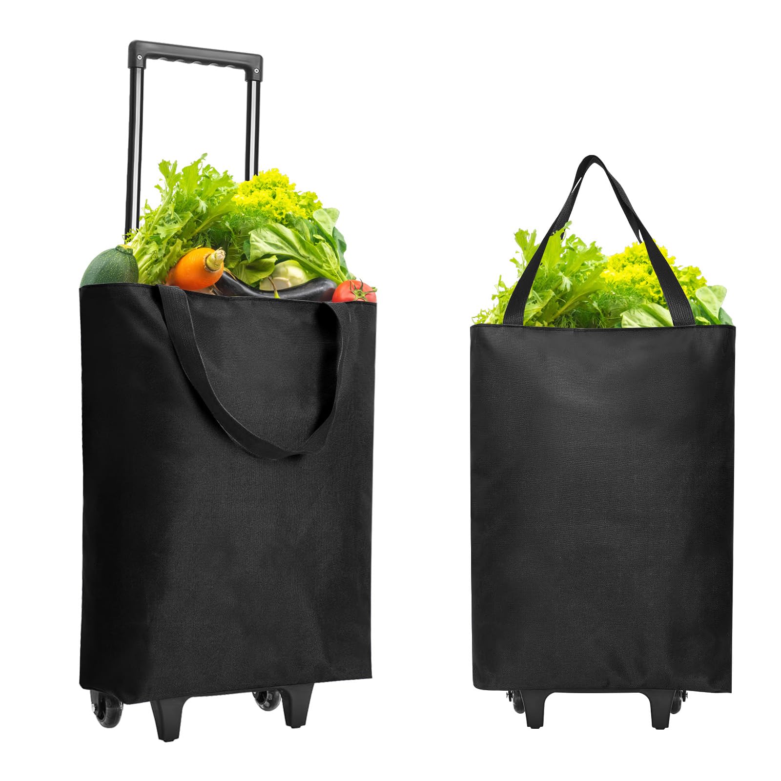 Carrello per la spesa pieghevole da 30 l, 2 in 1, grande borsa per la spesa, con 2 ruote, leggero, pieghevole, per campeggio e viaggi