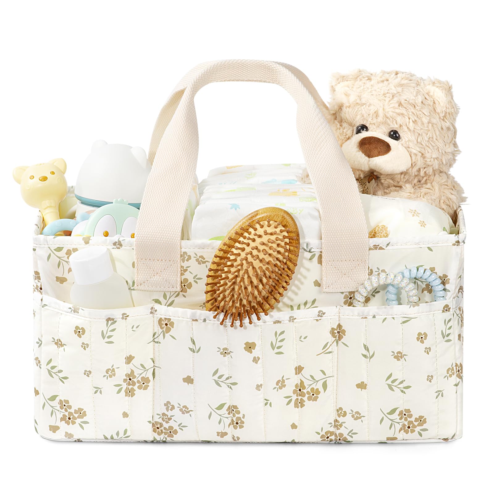 BuyCard Floral Bbay Diaper Caddy Organizer with Handle Stylish Nursery Basket and Card Storage Newborn Essentials Gift for