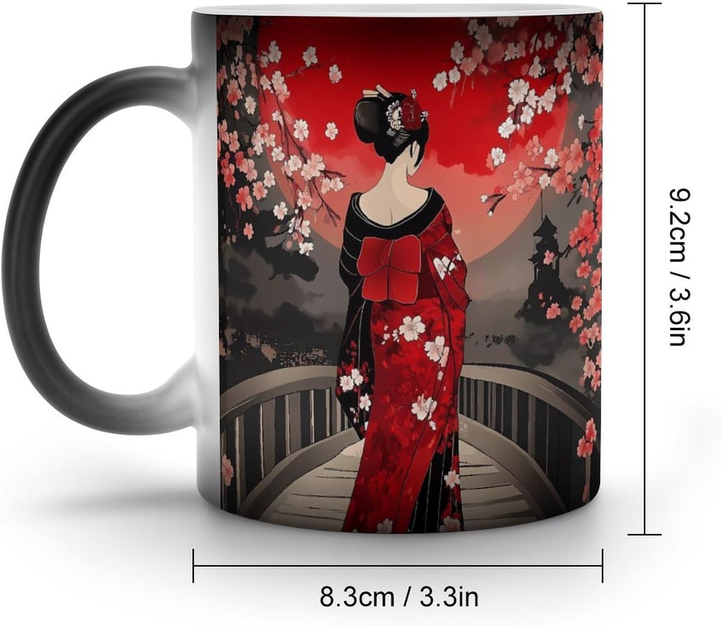 Japanese Geisha Under The Blood Moon Color Changing Mug Heated Ceramic Cup Heat Sensitive Coffee Mug Fun Gift