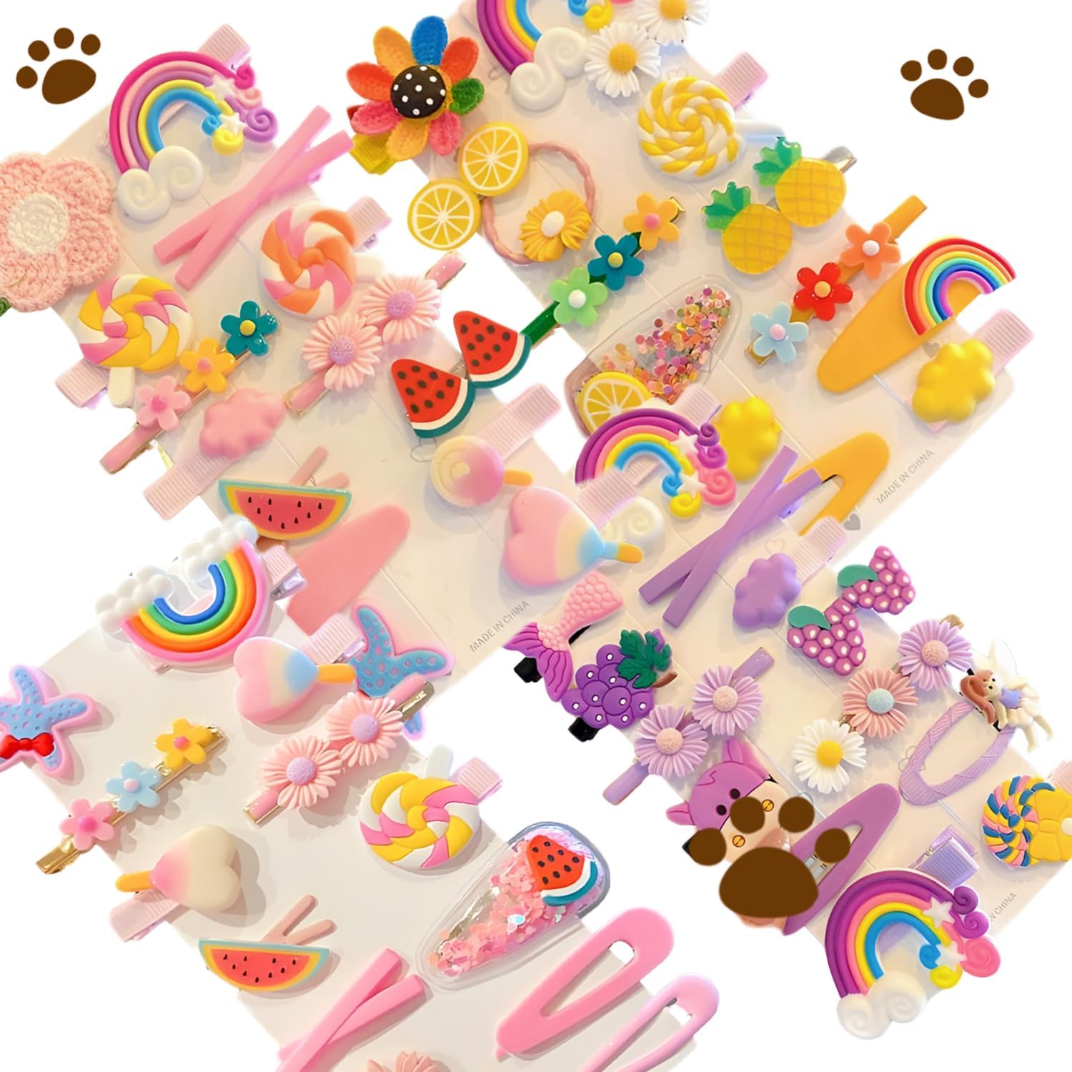 STAYOUNG 56 PCS Pretty Hairpins Set - Kids Hair Clips Acrylic No-slip Colorful Flower Rainbow Candy Fruits Set Cute hair clips for girls kids