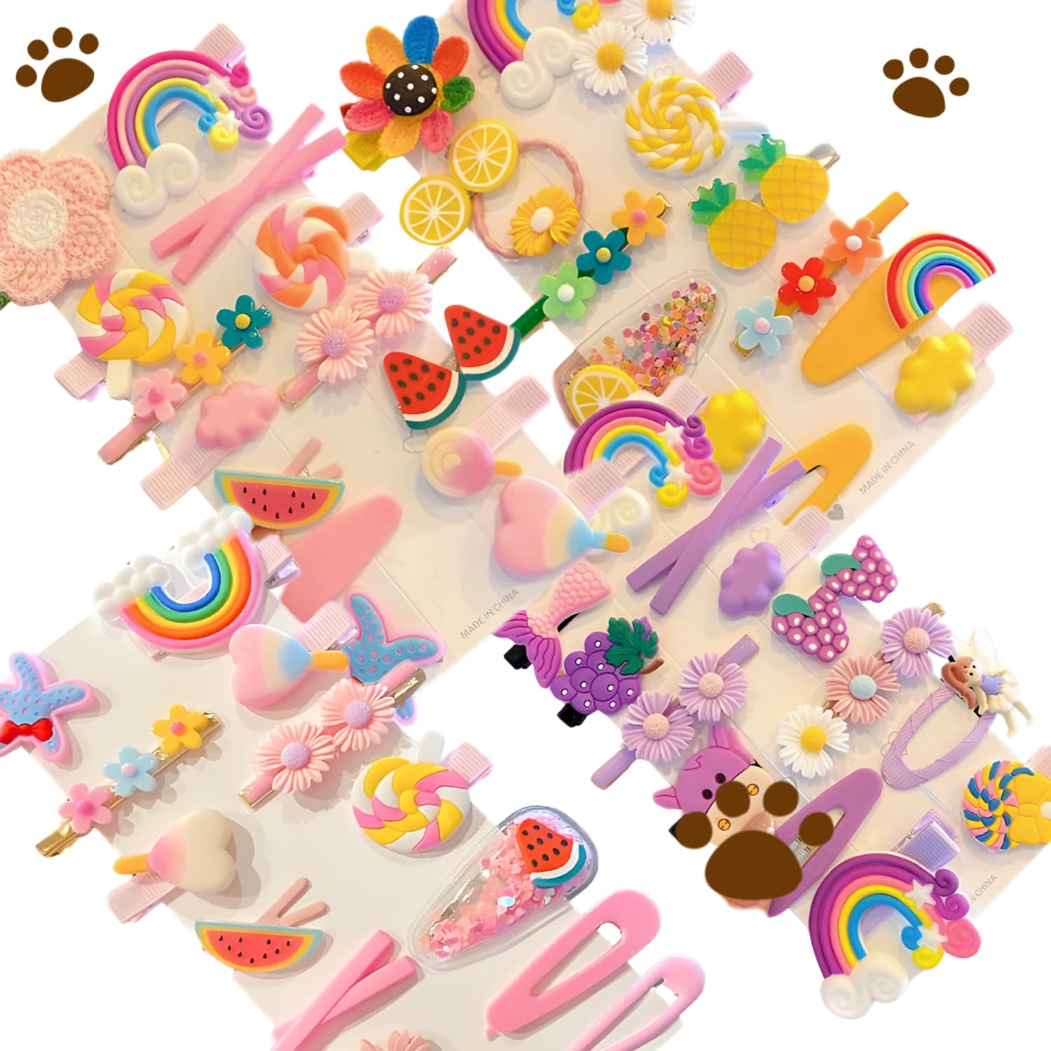 STAYOUNG 56 PCS Pretty Hairpins Set - Kids Hair Clips Acrylic No-slip Colorful Flower Rainbow Candy Fruits Set Cute hair clips for girls kids
