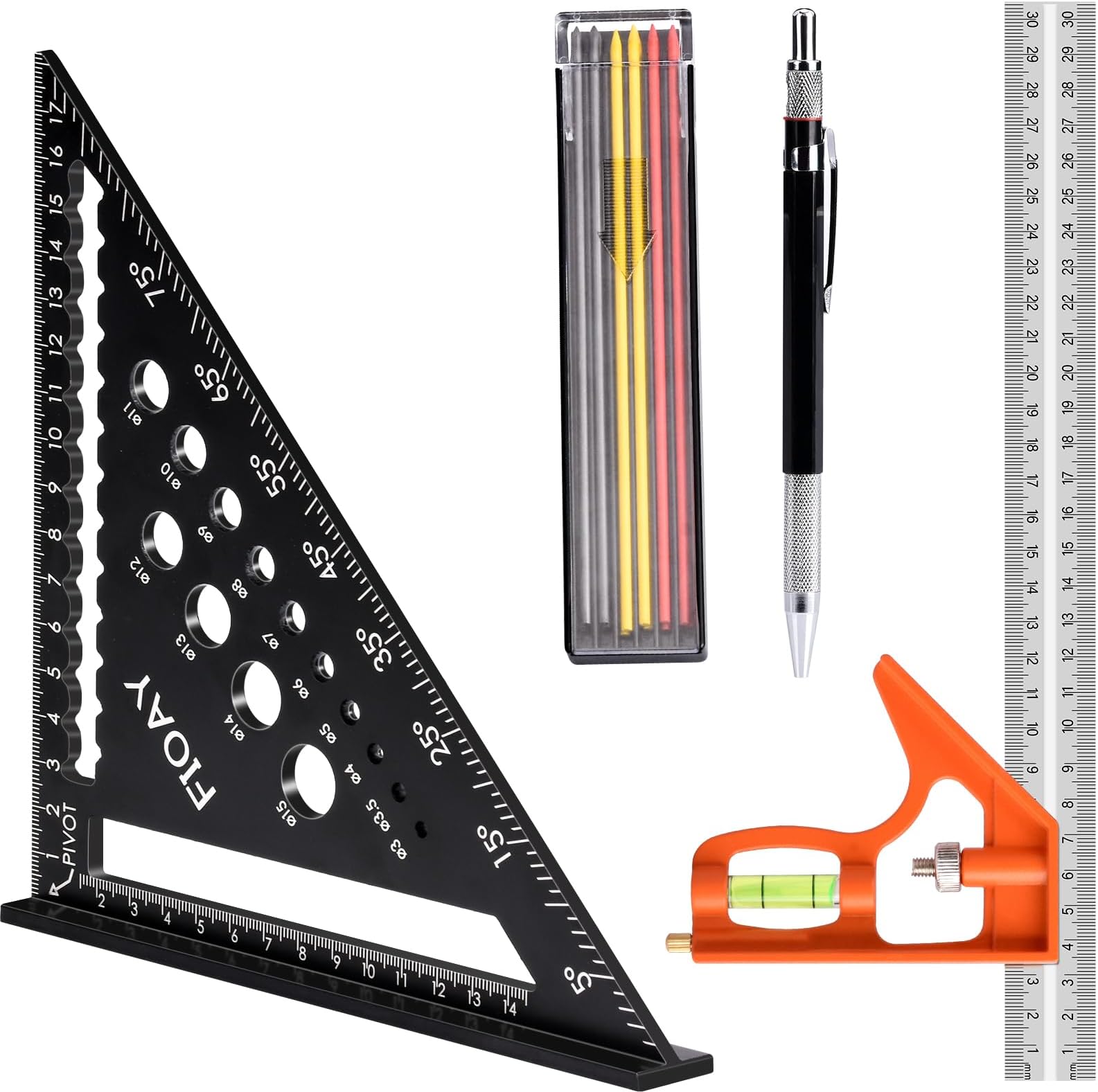 Squadra Falegname 180mm E Combinata 300mm - Set Con Matita E Ricariche - Foto 7