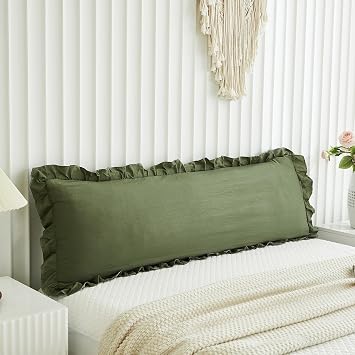 Herside Olive Green Body Pillowcase Lace Ruffled Long Pillow Case 50x137cm Boho Body Pillow Sham Set of 1 with Pocket Closure Soft Microfibre Ruffled Pillow Cover for Teens Adult Boys