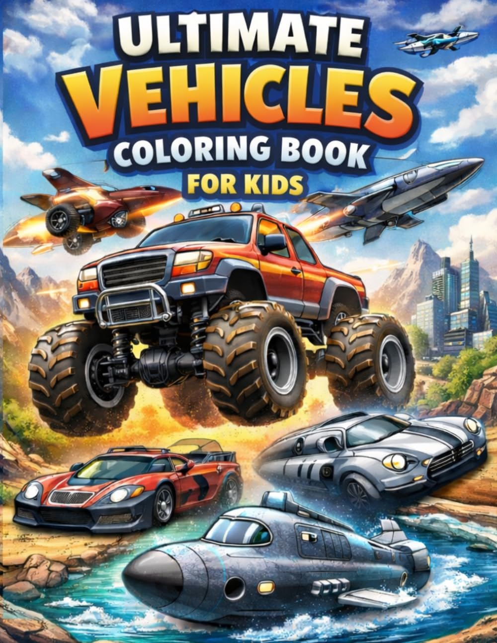 Ultimate Vehicles Coloring Book for Kids: Realistic & Futuristic Cars, Trucks, Planes and Creative Machines for Fun & Learning