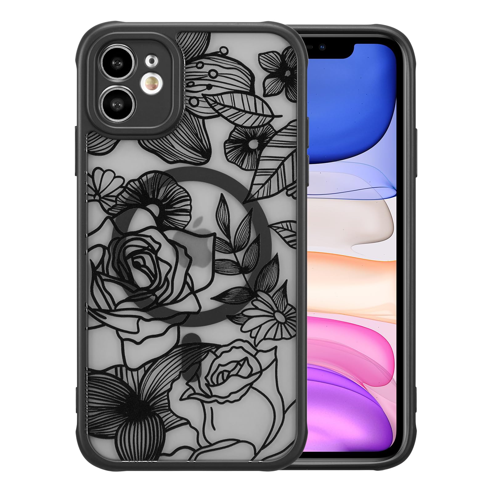 XIZYO MagSafe Hülle Für IPhone 11 | Matt-rosa Mit Blumenmuster | Stoßfest & Transparent