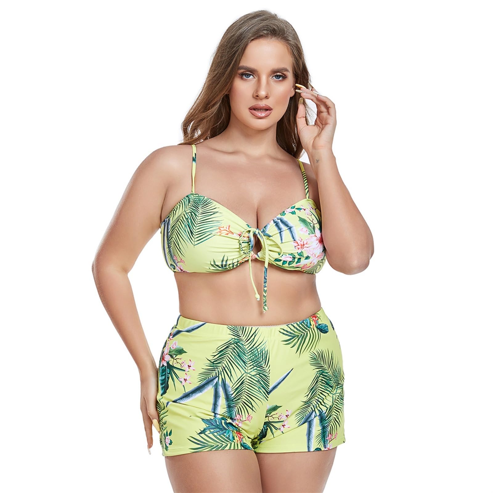 Traje de baño para Mujer, Traje de baño de 3 Piezas, Conjunto de Bikini con cordón, Funda de Playa de Manga Larga