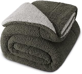 Exclusivo Mezcla Reversible Queen Size Sherpa Blanket, Thick and Warm Fleece Blankets for Winter, Soft Plush Fluffy for Bed, 90x90 Inches, Dark Grey/Light Grey