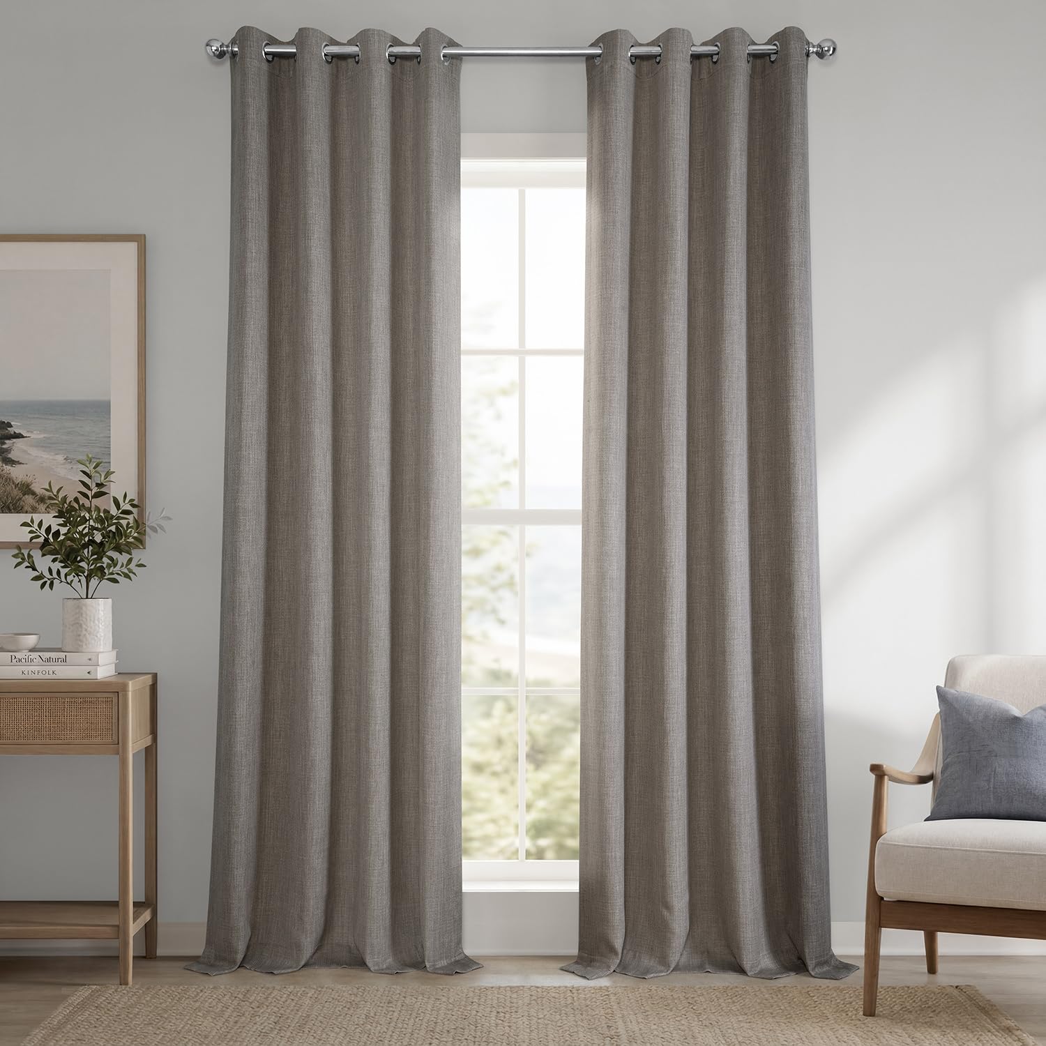 HPD Half Price Drapes Grommet Linen Curtains 96 Inches Long Room Darkening Curtains for Bedroom &amp; Living Room (1 Panel), 50W x 96L, Mink