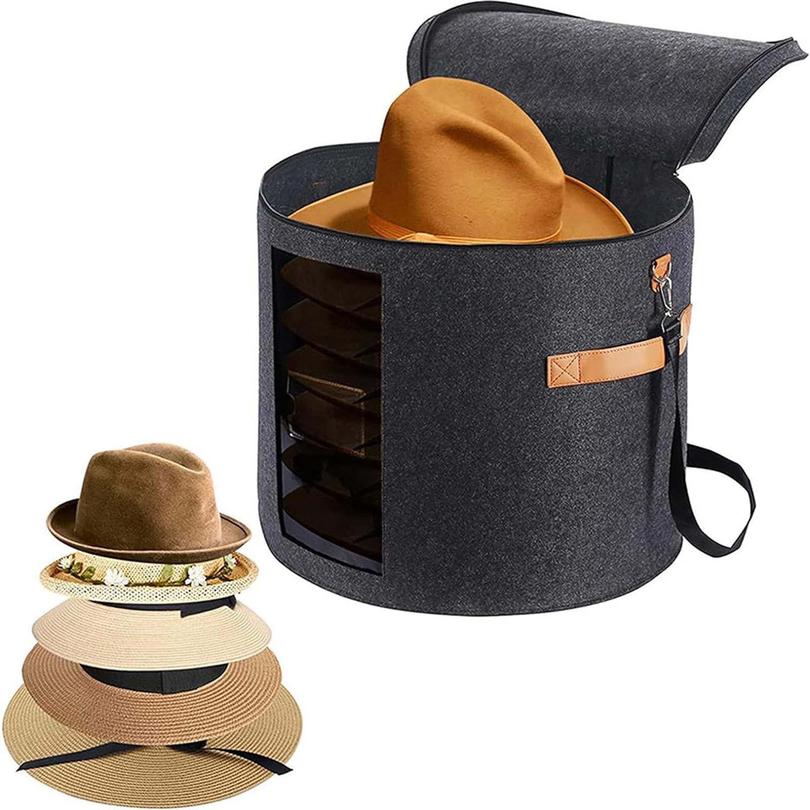 BBTISG Hat Storage Box with Lid, Portable and Visible Hat Box Portable Round Cowboy Hat Organizer for Travel, Home Use, Toy, Clothes (S)