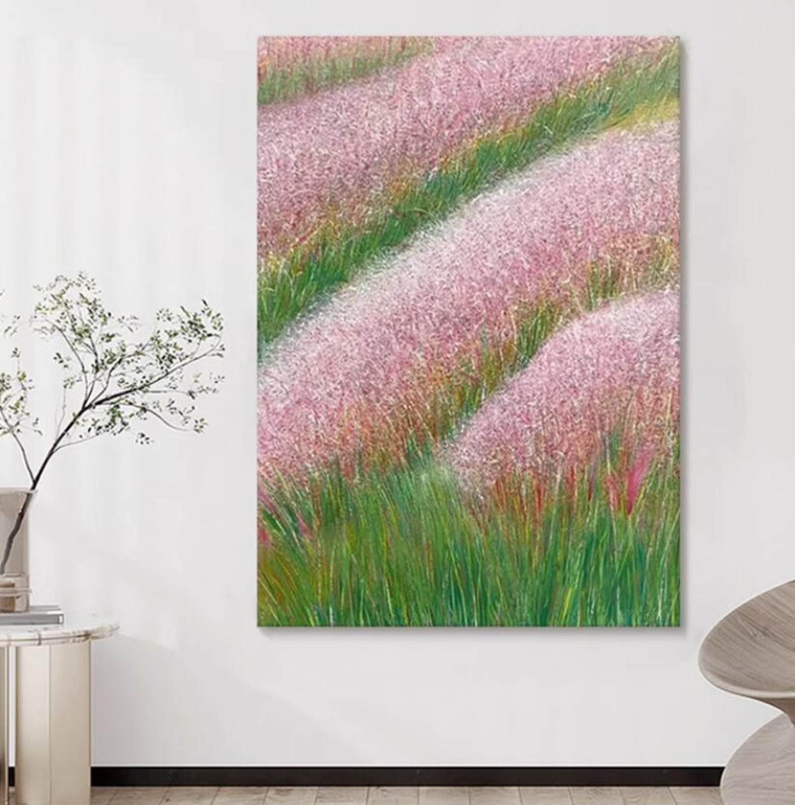 Peinture à l'huile grand format paysage plantes vertes herbeuses tableau mural